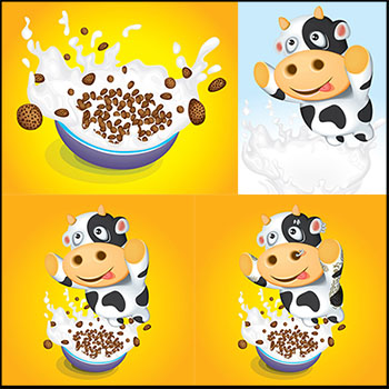 可爱奶牛牛奶包装16图库矢量插图精选