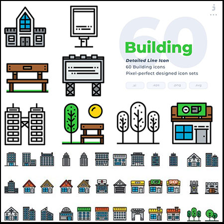 60个建筑图标EPS/SVG/AI/PNG格式