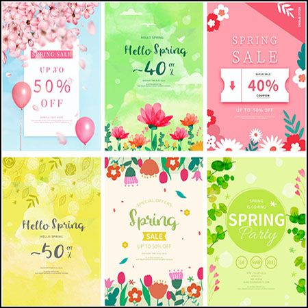 11款你好春天花卉装饰春季促销打折海报PSD分层模板