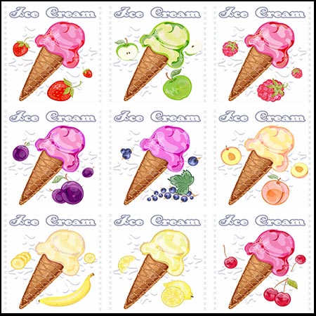 10款不同口味的冰淇淋甜筒16素材网矢量素材精选