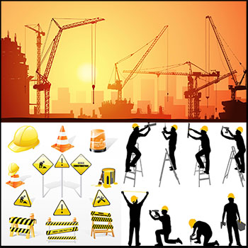 工地施工建筑背景和施工安全图标工