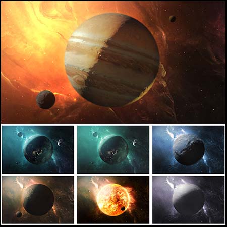 漂亮的八大行星科学科技海报背景PS