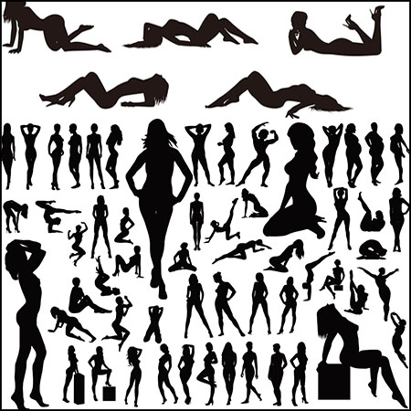 6套锻炼跳舞运动女人人物剪影易图