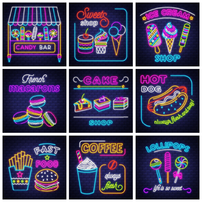 10款冷饮冰淇淋和糖果霓虹灯矢量LOGO标志