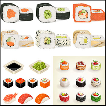 4套可口美味的日本寿司普贤居矢量插图精选