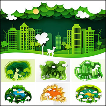 绿色生态环境和平面城市概念16图库矢量插图精选