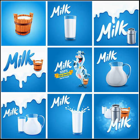 新鲜牛奶蓝色背景广告海报普贤居矢量素材精选