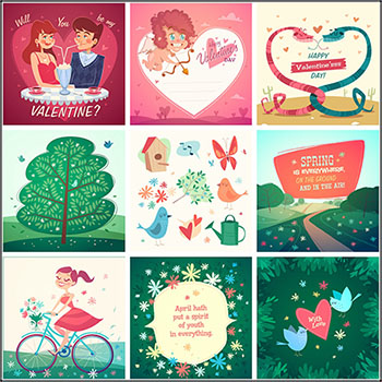 17款浪漫情侣春季情人节卡片设计插