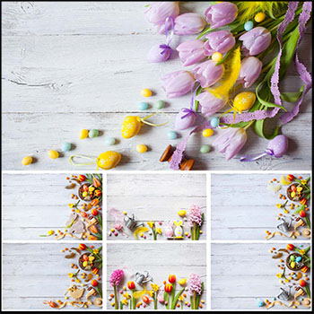 15P复活节摆放在桌上的花卉JPG高清图片背景
