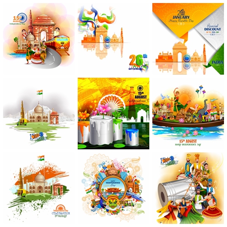 9款印度独立纪念日庆典创意插画素材