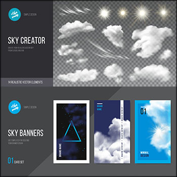 5款白云云朵和太阳插图背景16设计网矢量素材精选
