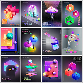 14款彩色创意几何图形商务元素海报PSD分层模板