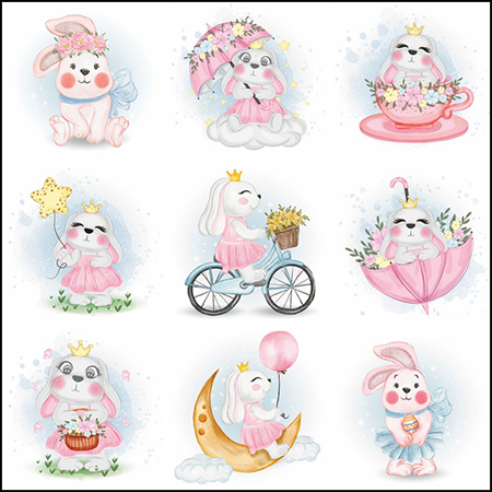 9款粉色可爱兔子动物普贤居矢量插图精选