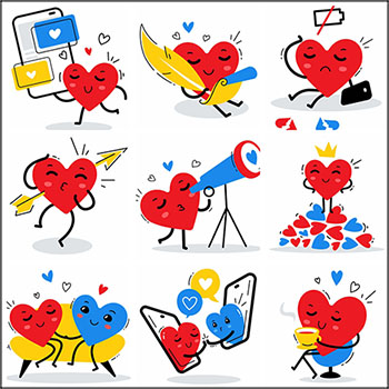 情人节可爱拟人化爱心情侣16设计网矢量插图精选