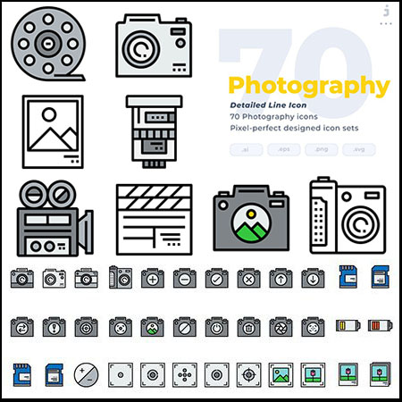 70个线性摄影AI/SVG/PNG/EPS16图库矢量图标精选