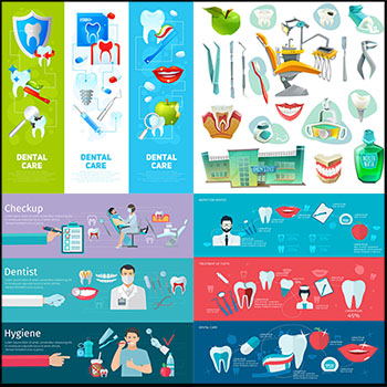 牙医牙科医院横幅广告和牙科用具素材天下矢量素材精选