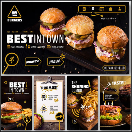 11款快餐店汉堡快餐美食宣传海报易