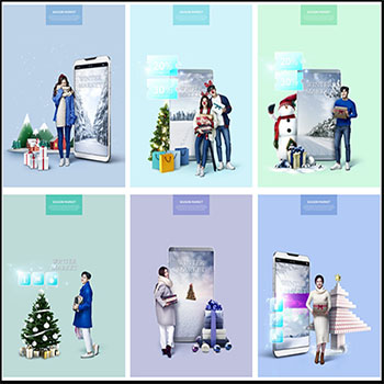 6款圣诞节购物促销PSD海报模板