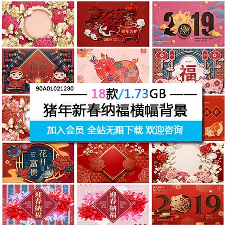2019猪年新春贺喜迎春纳福中式海报背景
