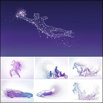 39款体育运动骑车摩托车和马粒子剪影创意插图PSD模板