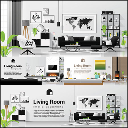 7款现代客厅厨房家具装饰横幅海报16设计网矢量素材精选