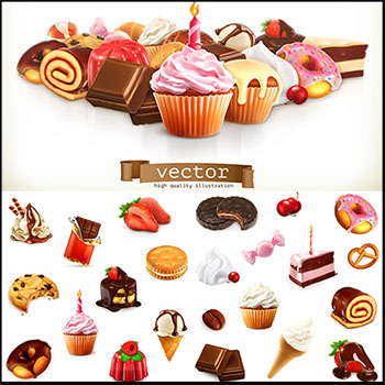 巧克力面包蛋糕糖果等甜食16素材网矢量插图精选