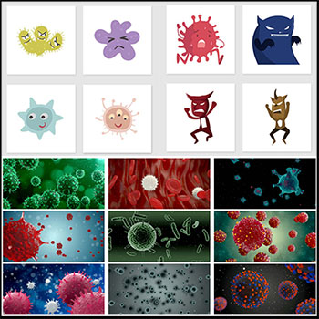 新冠肺炎病毒细菌细胞插画PSD横幅背景