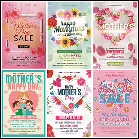 7款母亲节商业促销鲜花背景PSD海报传单
