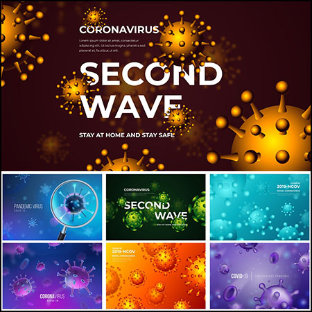 8款新型冠状病毒COVID-19病毒横幅海报背景易图库矢量素材精选