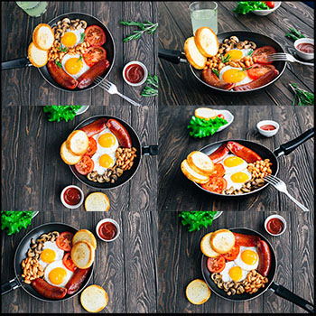 早餐西红柿香肠豆子蘑菇JPG高清图