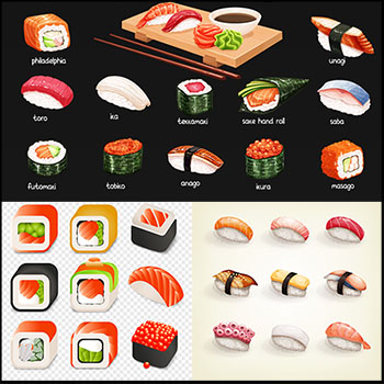 4套寿司和寿司材料tif/EPS易图库矢量插图精选