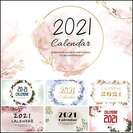 20款2021春季清新台历封面花卉装饰横幅PSD分层模板