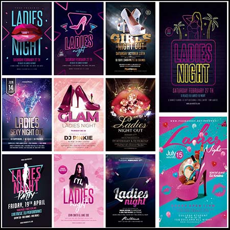 11款女性风格夜店酒吧派对PSD海报模板