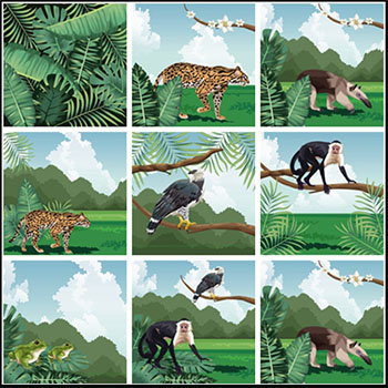 野生动物穿越热带植物易图库矢量插图精选