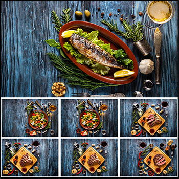 17款丰盛的大排美食和沙拉JPG高清图片