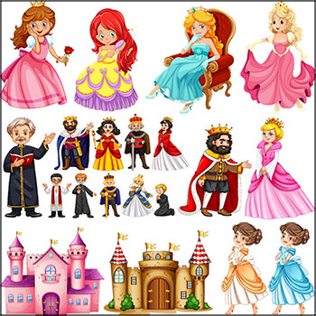 7套欧美童话公主国王城堡卡通矢量