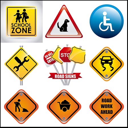 路标交通安全标志16图库矢量素材精