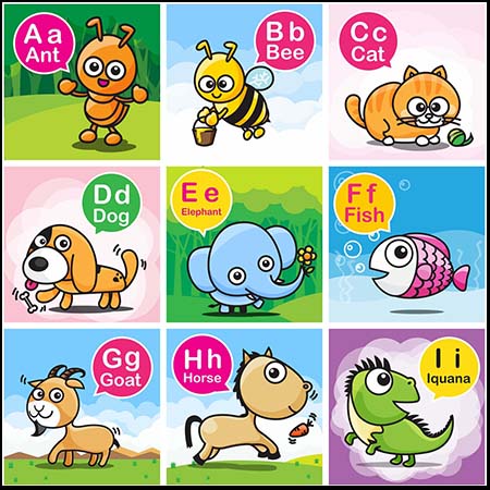 26个英文字母可爱动物字母表16设计网矢量插图精选