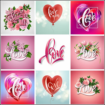 10款花卉和爱心装饰的情人节矢量插画