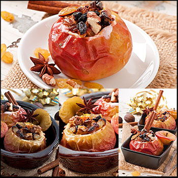 烤苹果葡萄干和坚果自制甜点JPG高清图片