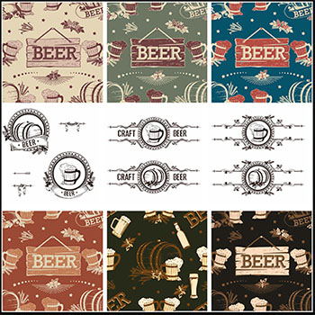 复古啤酒LOGO标志和无缝背景插图素材中国矢量素材精选