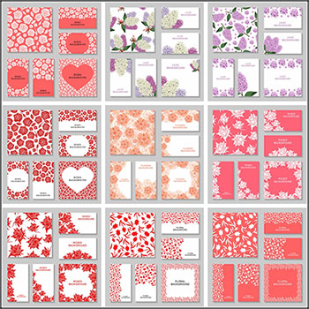 9套浪漫鲜花背景卡片邀请函16素材网矢量素材精选
