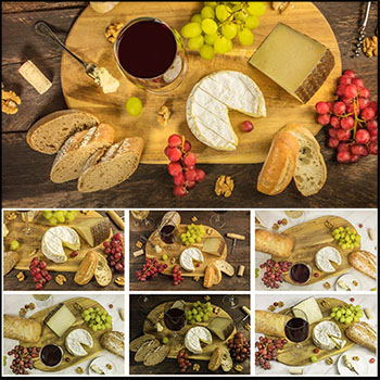 21款品尝葡萄酒时的奶酪面包和葡萄JPG高清大图