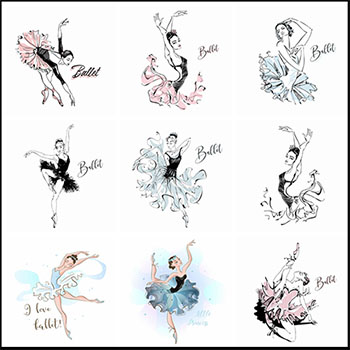 手绘跳芭蕾舞的卡通女人素材天下矢量插图精选
