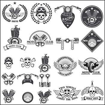 14款复古骷髅头和摩托车零件图标印染图案16设计网矢量素材精选