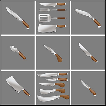 厨房刀具水果刀和厨刀叉子普贤居矢量插图精选