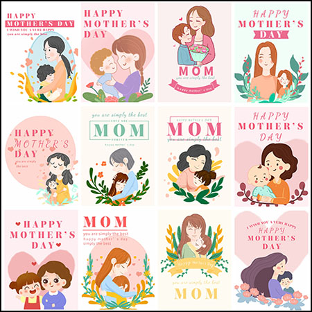 24款母亲节快乐手绘插画海报PSD分层模板