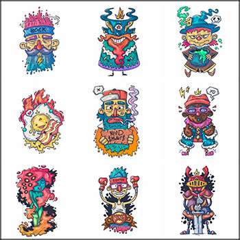 9款创意怪物T恤印染图案素材中国矢量插图精选