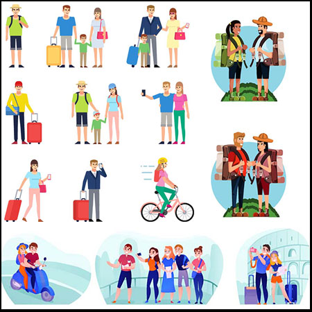 家庭旅游旅行人物16设计网矢量插图精选
