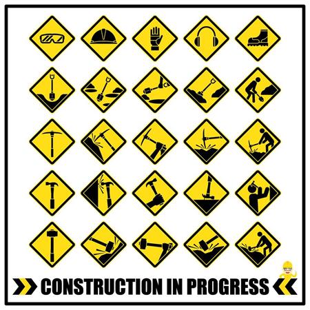 黄色安全施工交通警告16图库矢量标志精选